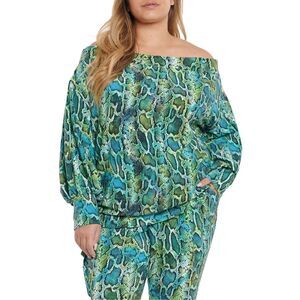Coldesina Steve Off The Shoulder Knit Top in Tropical Python Snake Skin